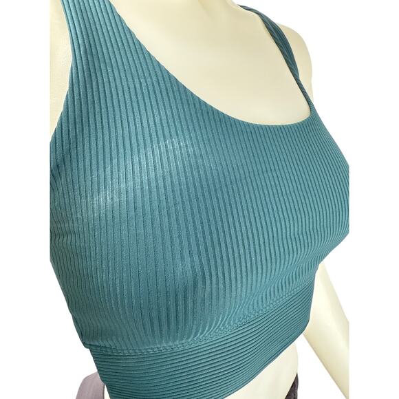 Year of Ours Sports Bra Ribbed Womens Small Teal Scoop Neck Medium Impact - Picture 4 of 7